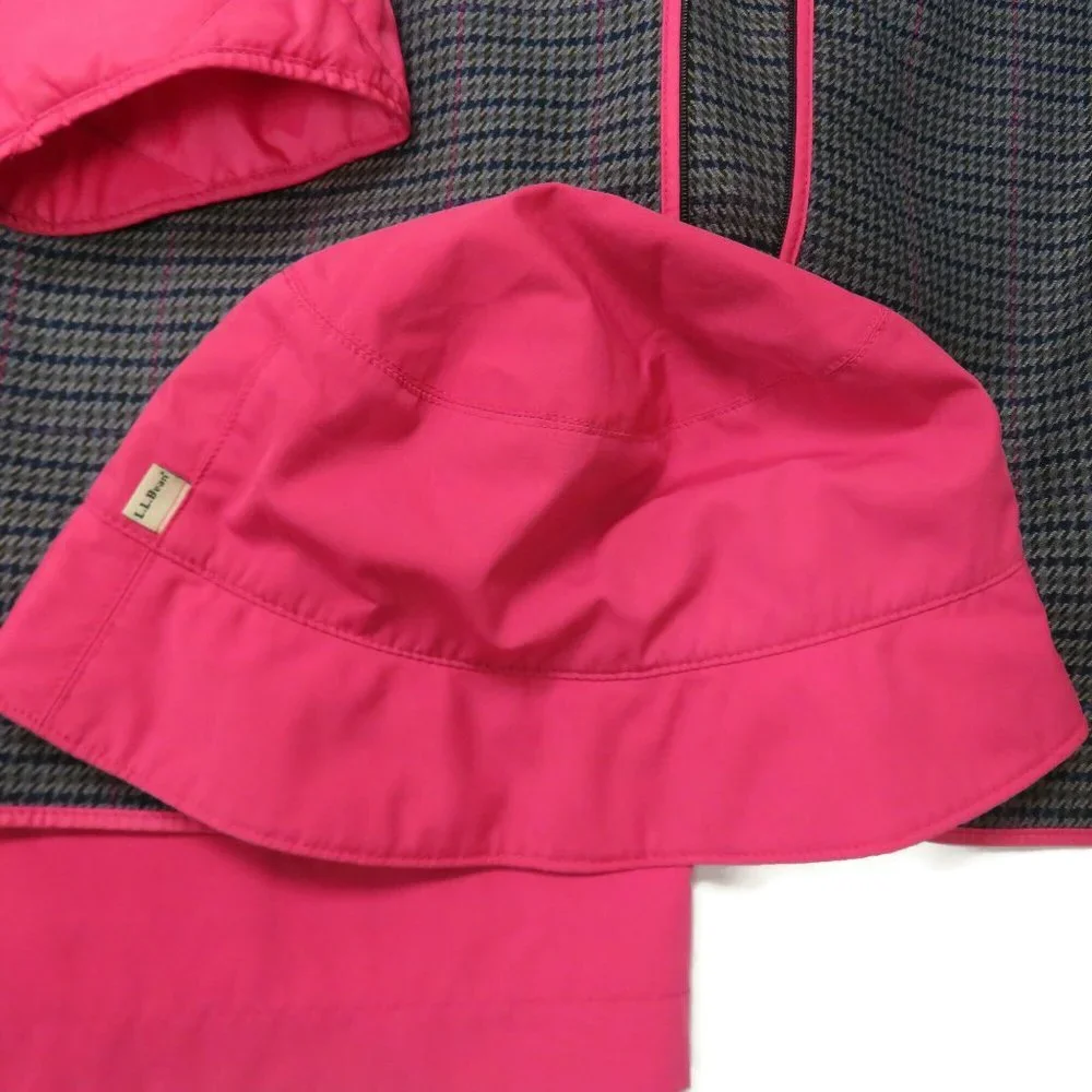 LL Bean 3 in 1 Jacket Womens XL Pink + Bucket Hat Long Trench Nylon Wool Rain‎